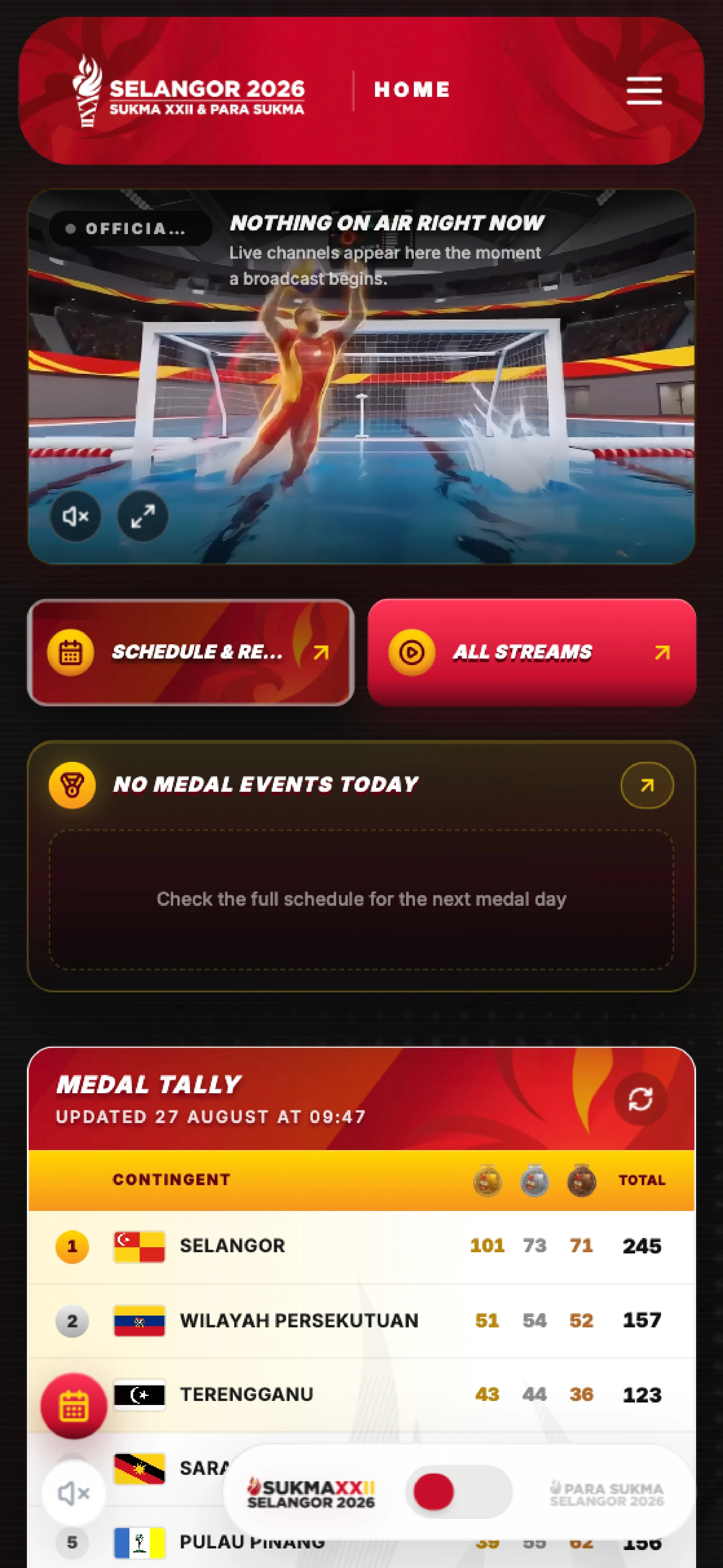 WSL live schedule and results app